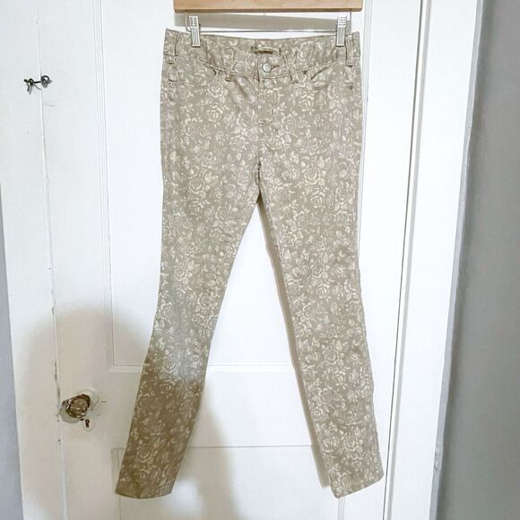 Free People Womens Beige Floral Skinny Jeans Size 27 Low Rise Boho - Picture 1 of 3